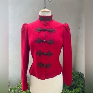 Vintage Rugby Ralph Lauren Red Brown Trim Wool Military Jacket